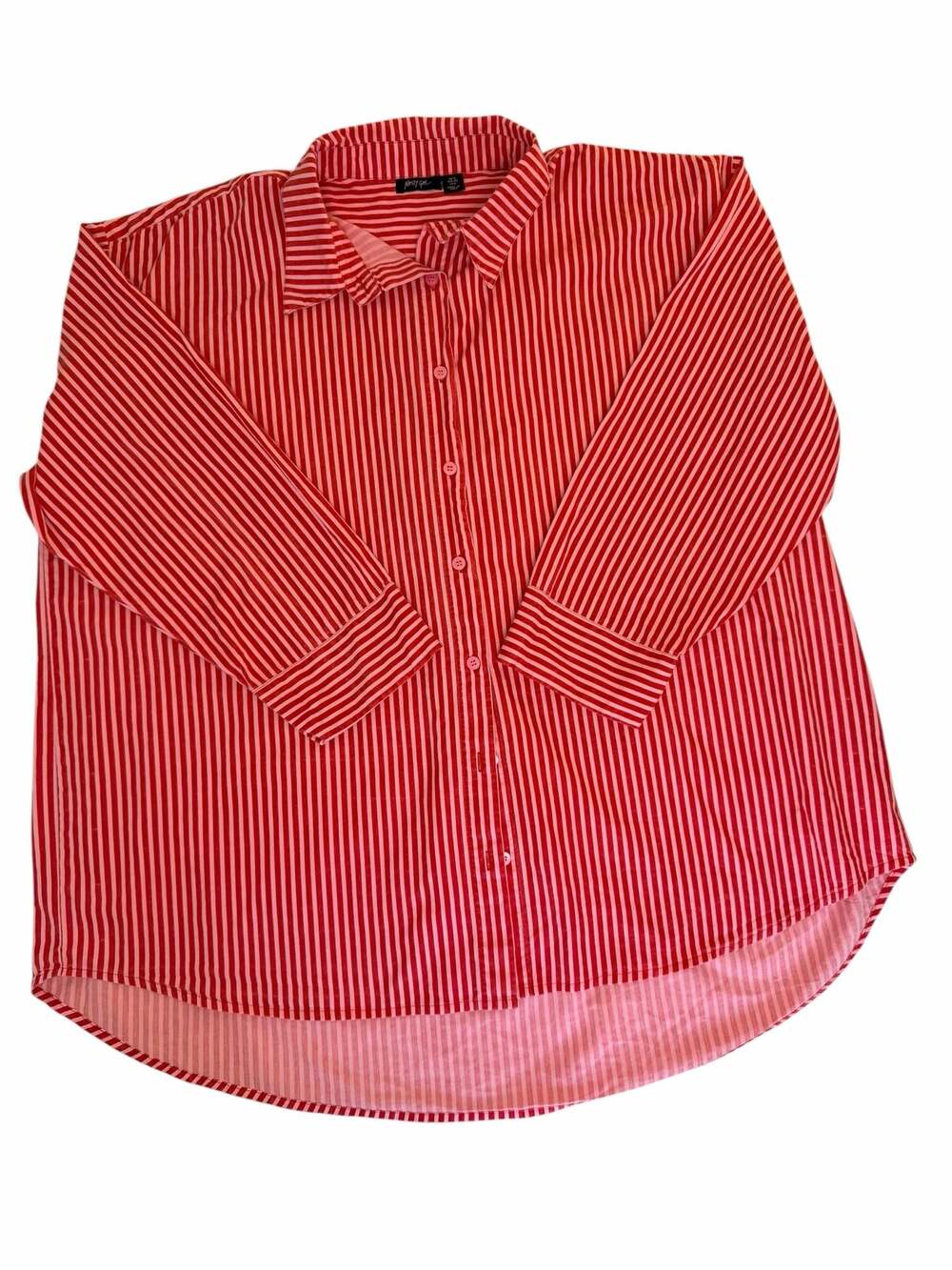 Nasty Gal Red & Pink Striped Button Down Shirt Size 8 - Picture 2 of 5